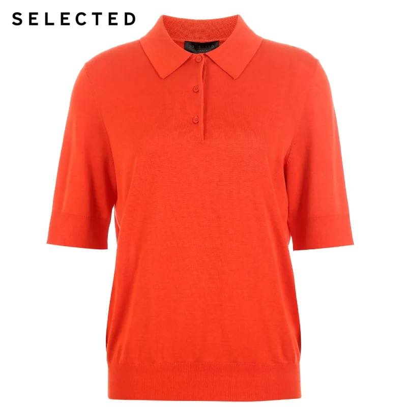 Женская шелковая трикотажная рубашка с отложным воротником и рукавами до локтя S