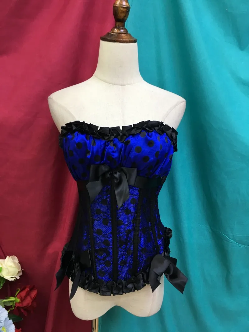 Оптовая продажа женский сексуальный дешевый кружевной корсет в горошек с бантом