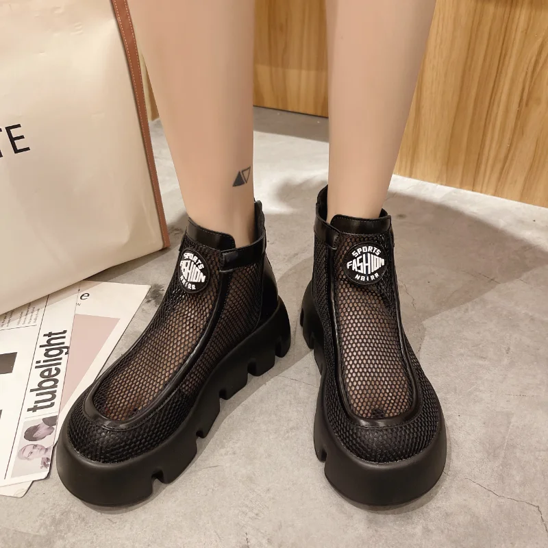 

2021 New Summer Boots Women Breathable Platform Ankle Shoes Ladies Thick Sole Air Mesh Casual Shoes women boots