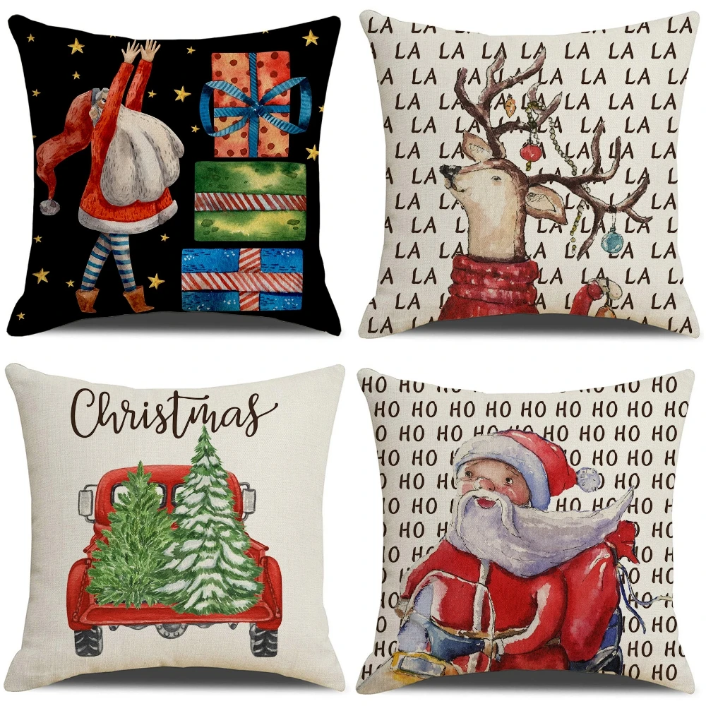 Рождественская наволочка с Санта-Клаусом и оленем рождественские украшения для