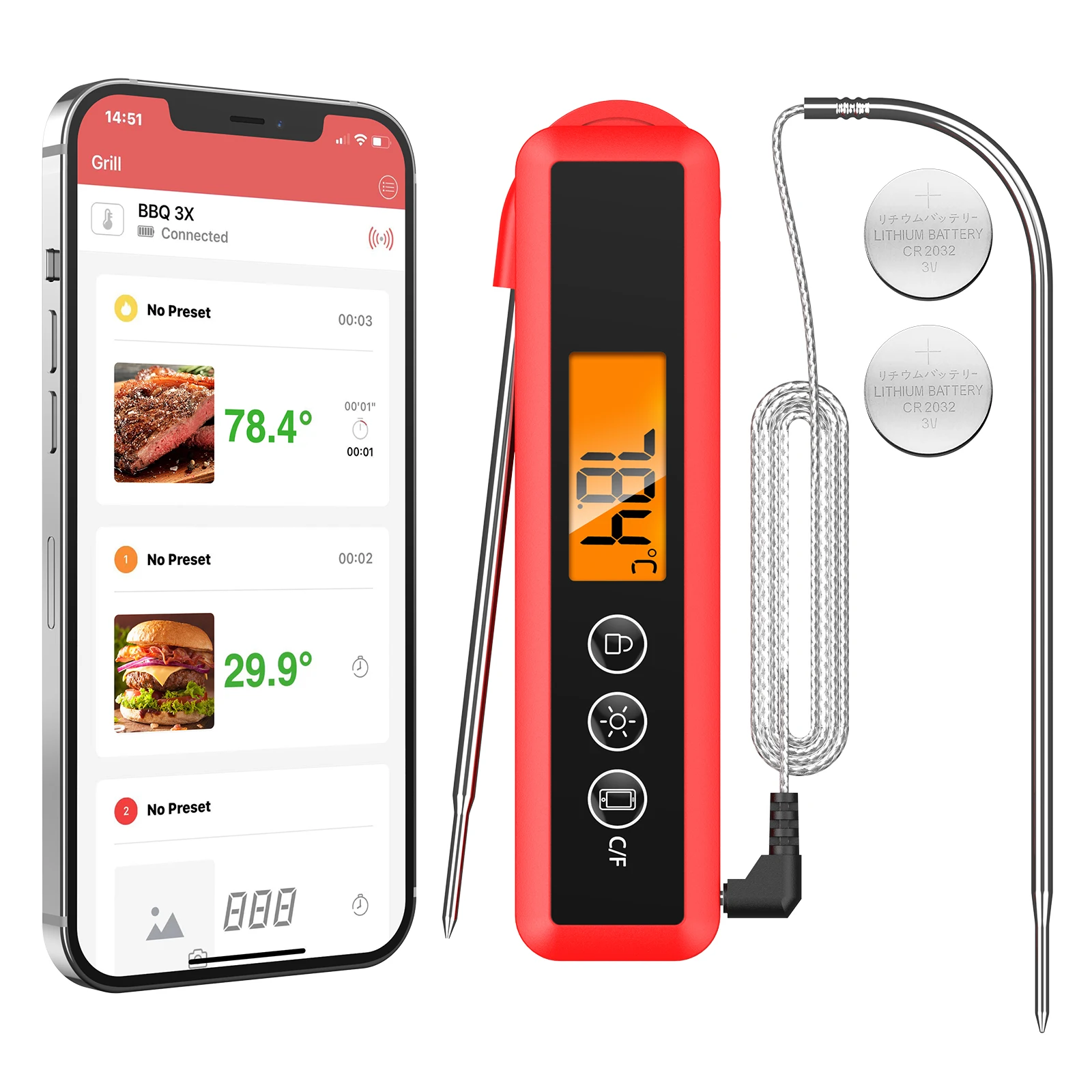 

ORIA Wireless Cooking Thermometer BBQ Steak Temperature Meter Meat Kitchen Bluetooth-compatible Thermometer Barbecue Accessories