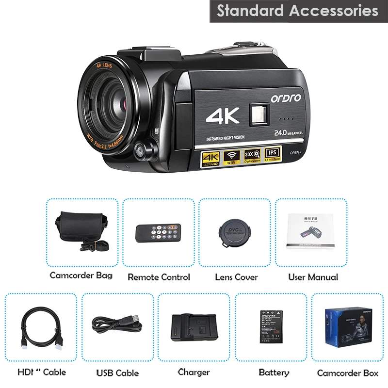 

Ordro Video Camera 4k Camcorder Full HD IR Night Vision Ordro AC3 30X Digital Zoom Vlog Camera for YouTube Videos