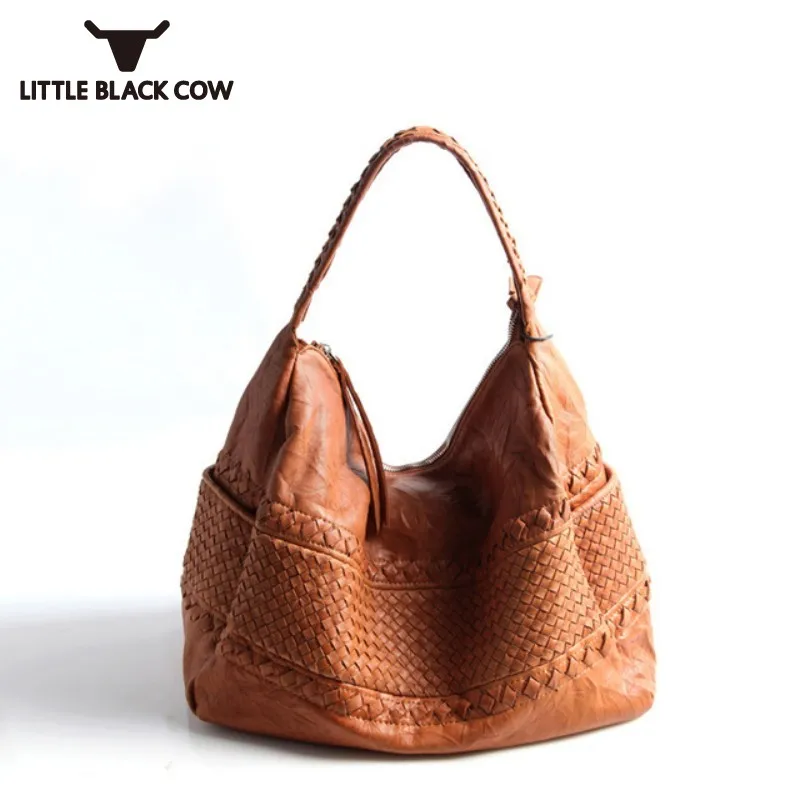 

Сумка на плечо женская из натуральной кожи, брендовая Роскошная модная плетеная сумочка ручной работы в стиле ретро, вместительная саквояж