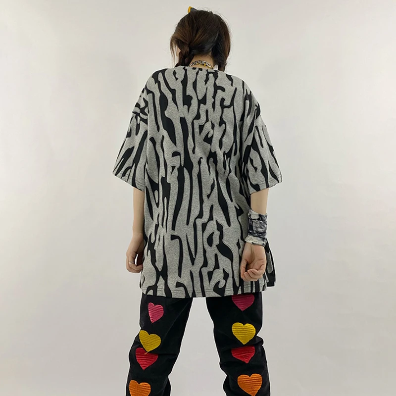 

SHENGPALAE Harajuku Stly Tops Women's Summer 2021 New Round Neck Loose Zebra Pattern Short Sleeve T-shirt Female Fashion 5C311