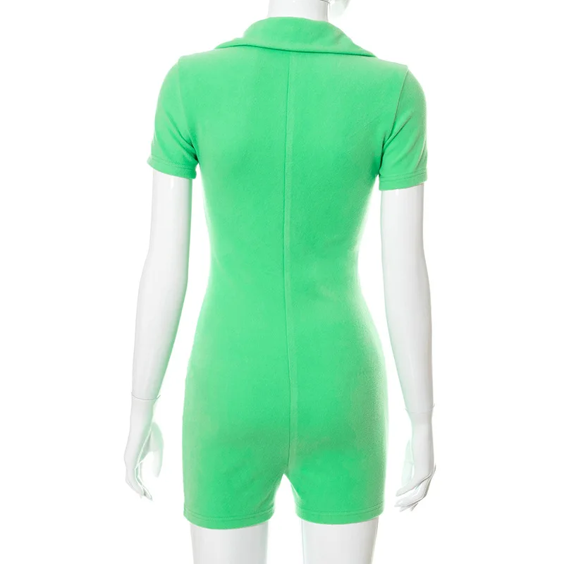 

Summer Short Sleeve Romper Bodycon Women Blue 2021 Casual Green Bodysuit V Neck Fashion Sexy Playsuit Y2K Casual Woman's Clothes