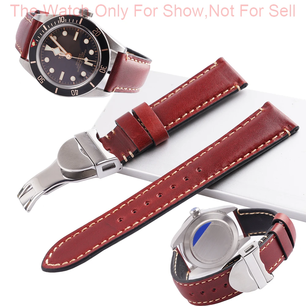 

CARLYWET 20 22mm Red Genuine Leather Replacement Wrist Watchband Strap Belt Loops Bracelets For Tudor Black Bay 58 Seiko SKX