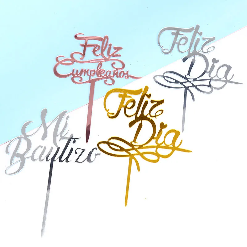 

10pcs Happy Birthday Feliz Cumplieanos Cake Topper Acrylic Letter For Kids Birthday Party Cake Decoration Supplies Baby Shower