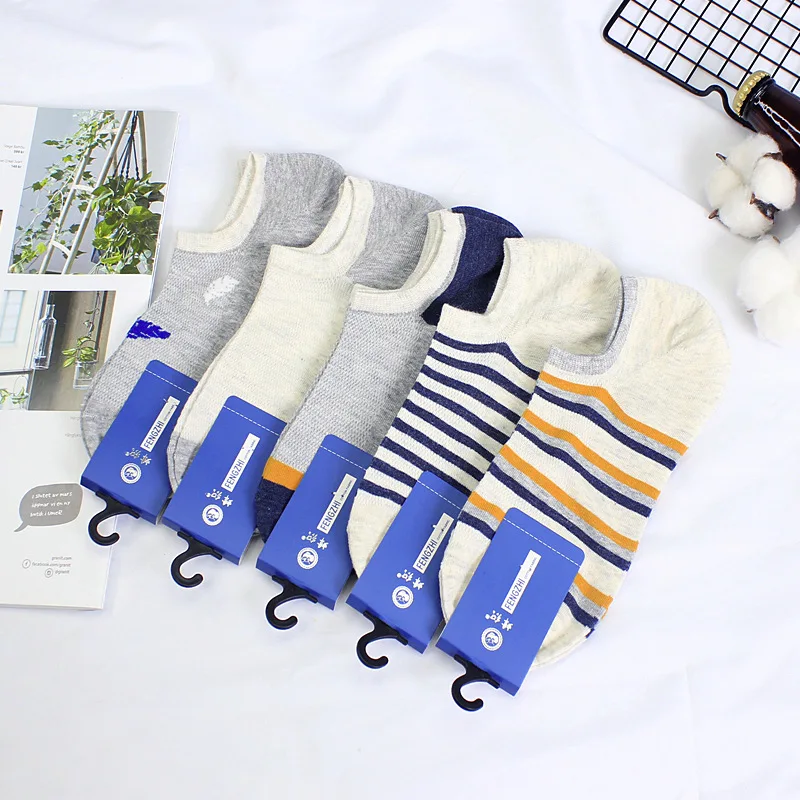 

5 Pairs of 5 Colors Spring and Summer Pure Cotton Socks Men's Short Socks Mesh Sweat-absorbent Breathable Versatile Sports Funny