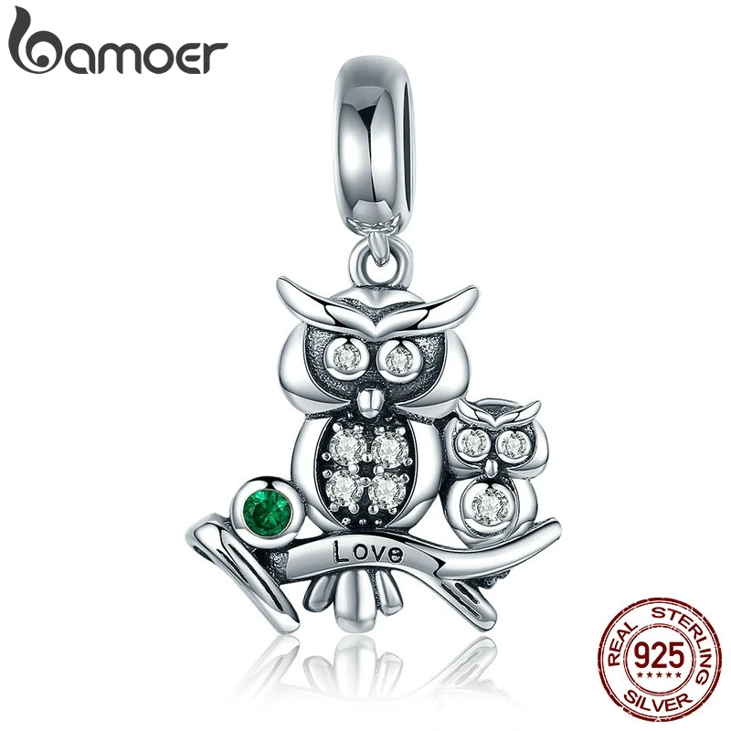 BAMOER, Настоящее серебро 925 пробы, милая сова, история любви, подвеска, Подвески, подходят для браслетов, ожерелья, ювелирные изделия, аксессуары SCC425