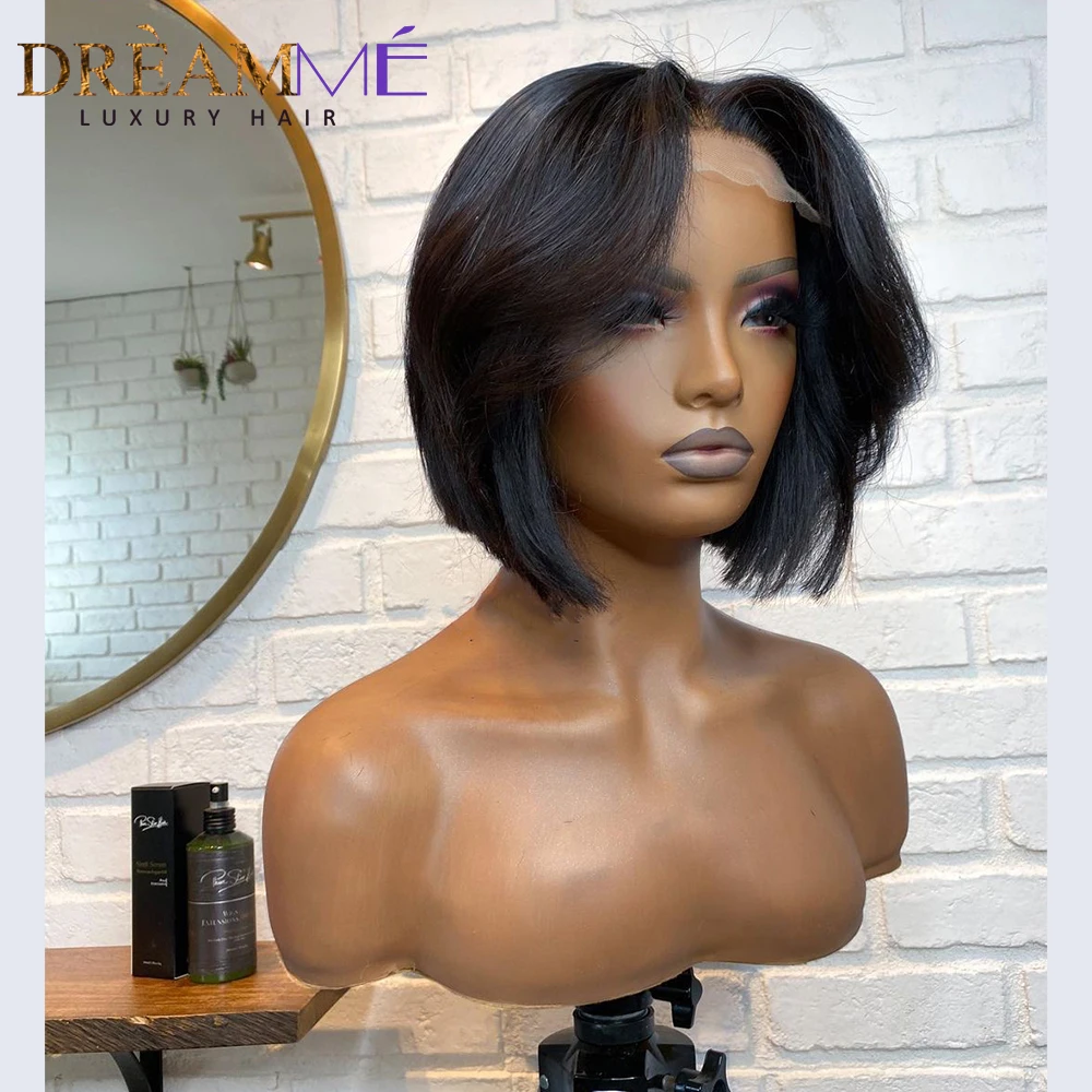 Короткий парик из человеческих волос прямые волосы бразильский естественный