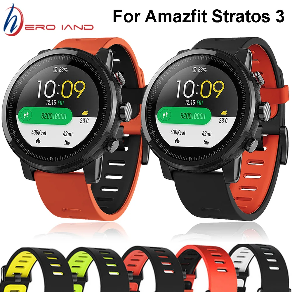 Ремешок силиконовый для смарт часов Xiaomi Huami Amazfit Stratos 3 2 2S сменный Браслет