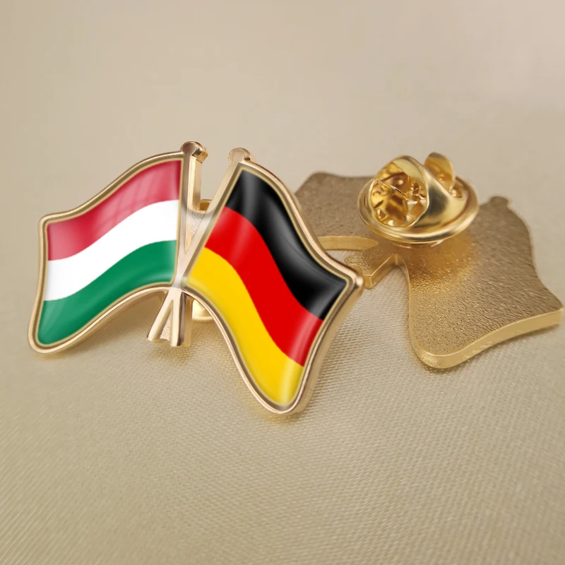 

Hungary and Germany Crossed Double Friendship Flags Lapel Pins Brooch Badges