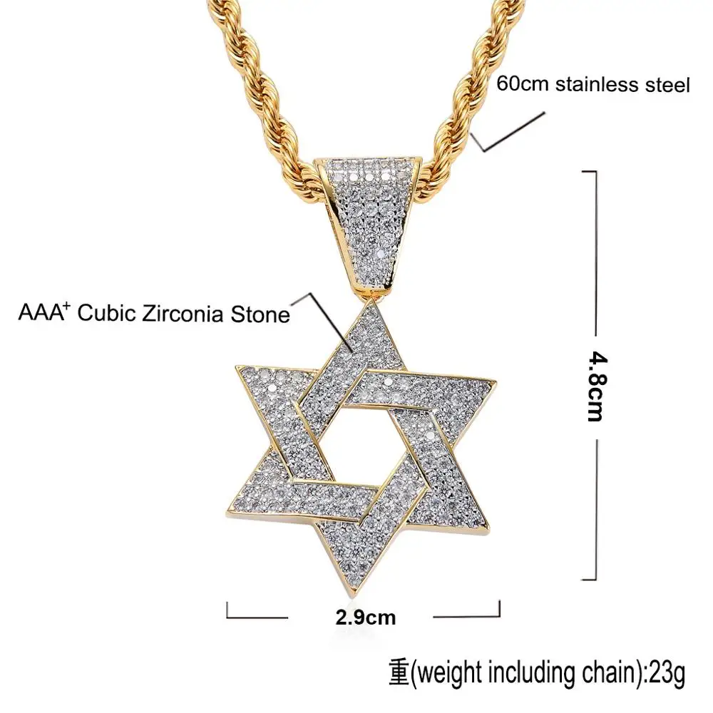 

Hip Hop Iced Out Jewish Star of david Pendant Necklace Gold Color Hexagram Pendant Tantrism Israel Jewelry Gifts
