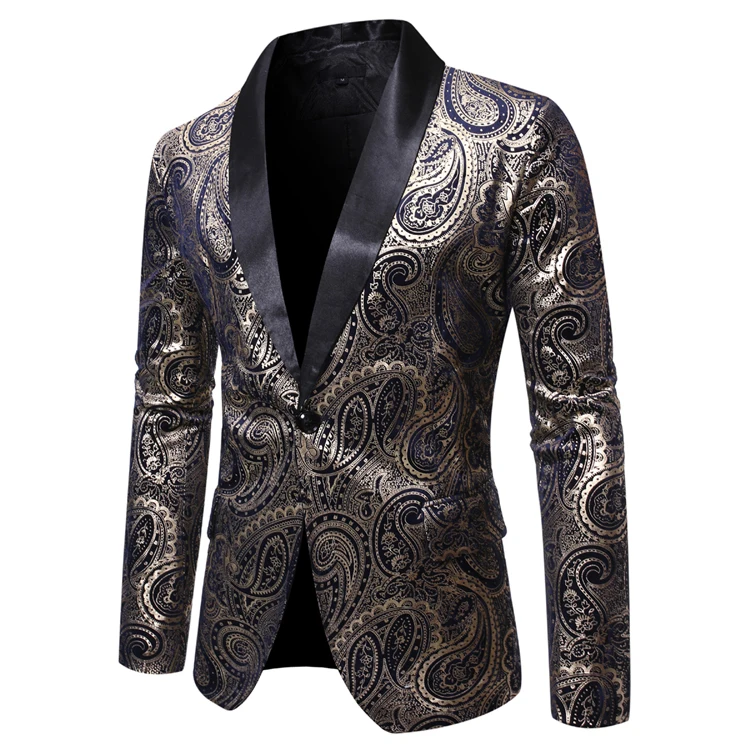 

Loldeal Mens Floral Tuxedo Jacket Paisley Embroidered Suit Blazer Jacket for Dinner Party Wedding Prom