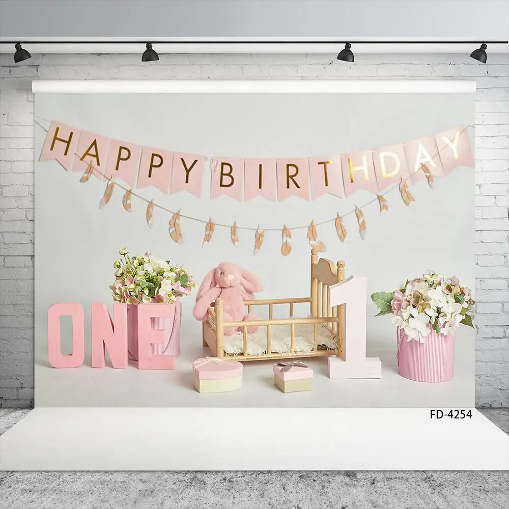 

1st Birthday Backdrop For One Year Baby Newborn Photo Baby Bed Bear Flower Photography Background For Photo Studio Photocall