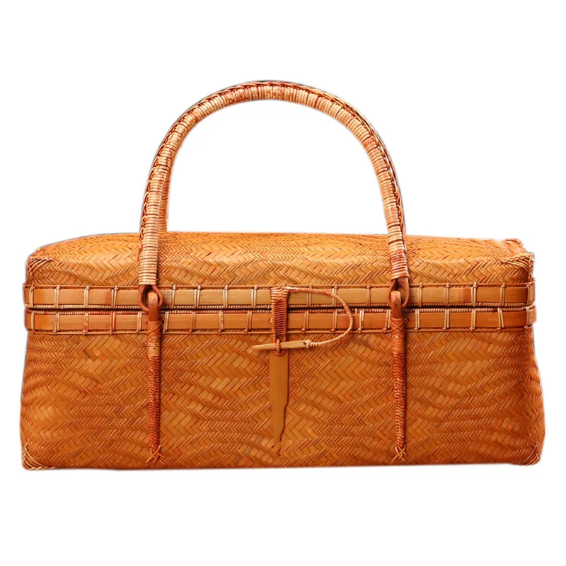 

Factory direct manual bamboo basket box storage bag small bag home convenient bamboo basket can be customized bamboo tea bag