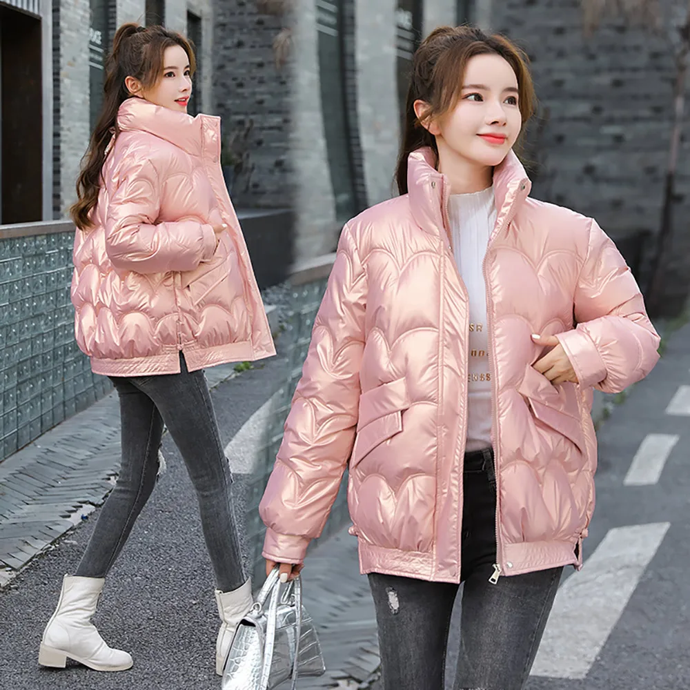 PinkyIsBlack  Winter Women's Jacket 2021 Female Thick Warm Short Parkas Fashion Shiny Coats Women Elegant Cotton Padded Outwear