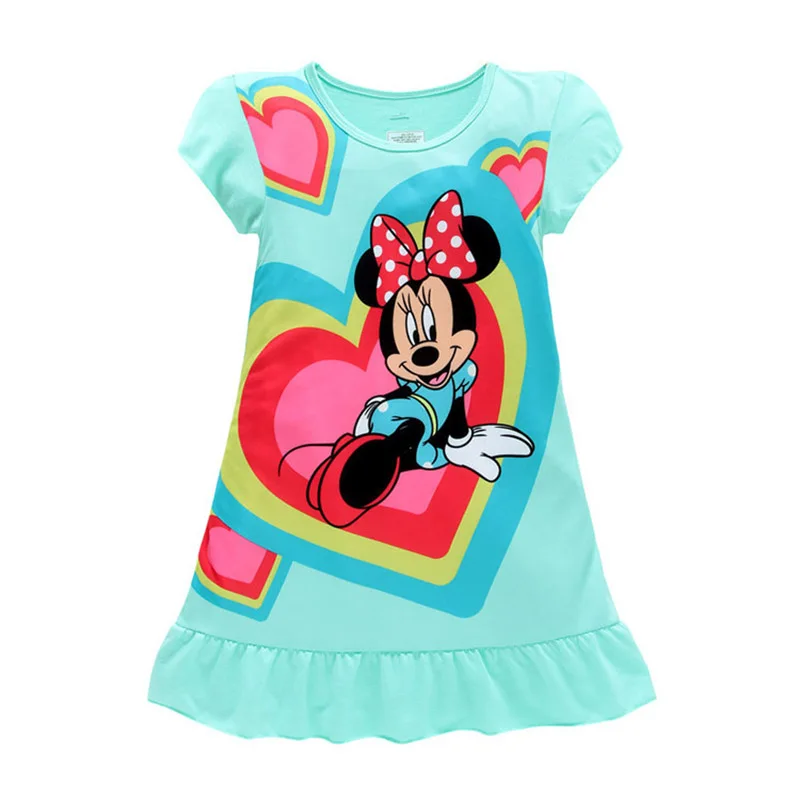Kids Girls Princess Dress Anna Elsa Minnie Mouse Sofia Unicorn Print Cartoon Costume Baby Children Summer Clothes PJS 3-9T