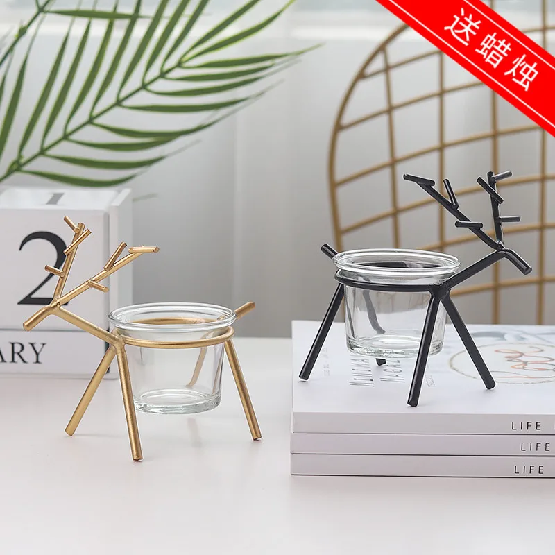 Ins олень золотые подсвечники Железный геометрический подсвечник металлическое