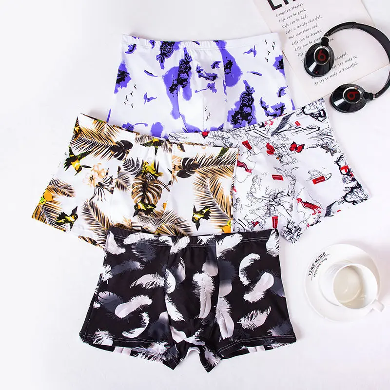 8Pcs Men Underwear Boxer Soft Man's Underwear Comfortable Breathable Mens Panties Plus Size Men Boxer Set Print White Shorts