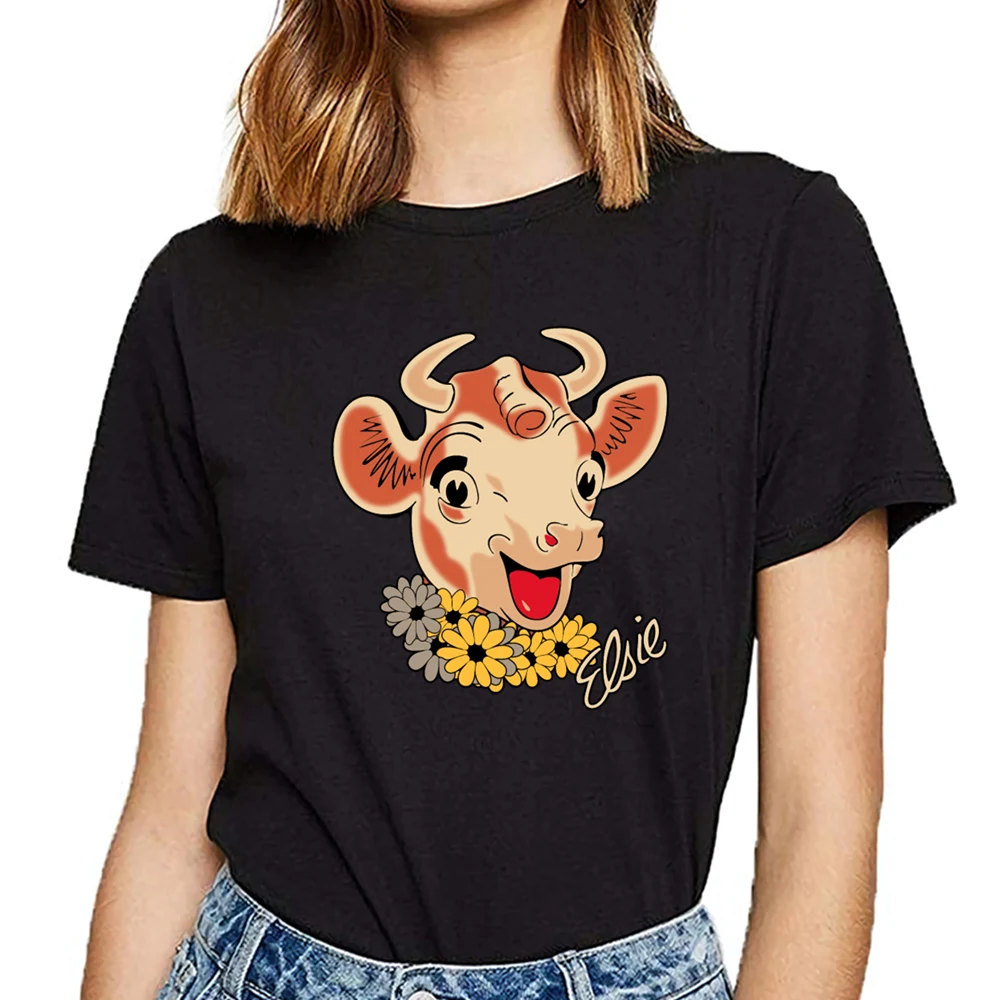 Женские топы футболка elsie cow свободный крой юмор белая на заказ женская | Женская