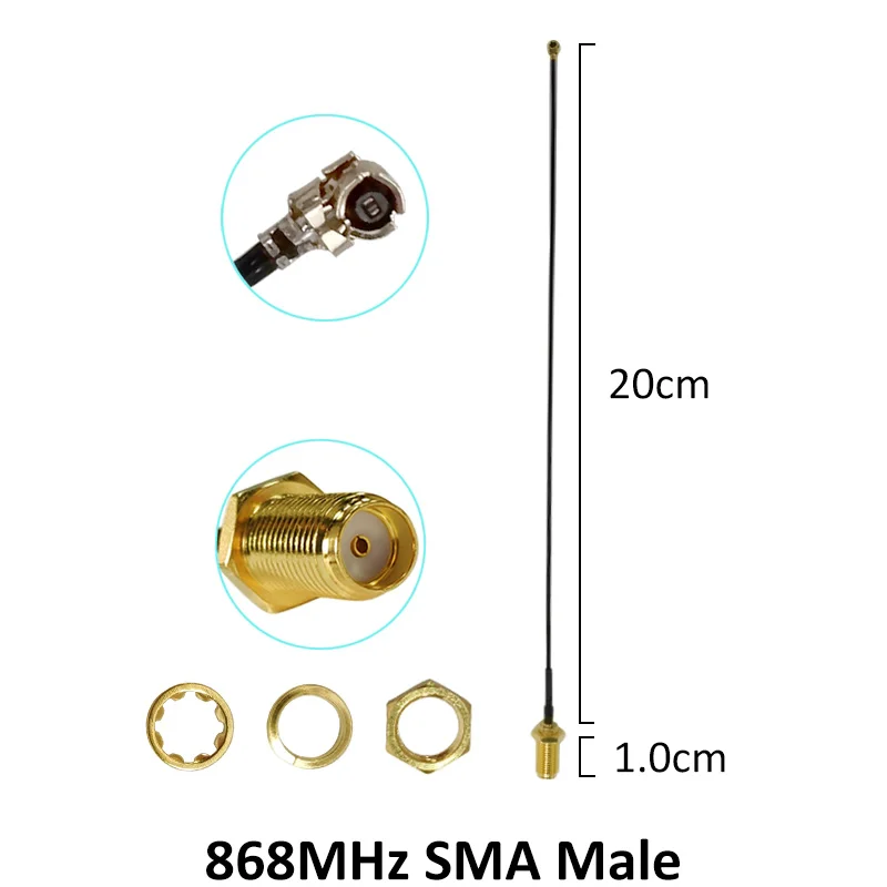 GRANDWISDOM 5pcs 868mhz antenna 2dbi sma male 915mhz lora antene module lorawan ipex 1 SMA female pigtail Extension Cable