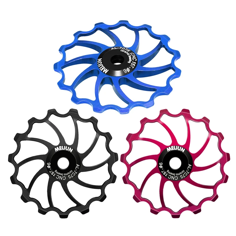 

MEIJUN 15T MTB Bicycle Rear Derailleur Guide Wheel Ceramic Aluminum Jockey Wheel Rear Fit 4/5/6mm Bolts