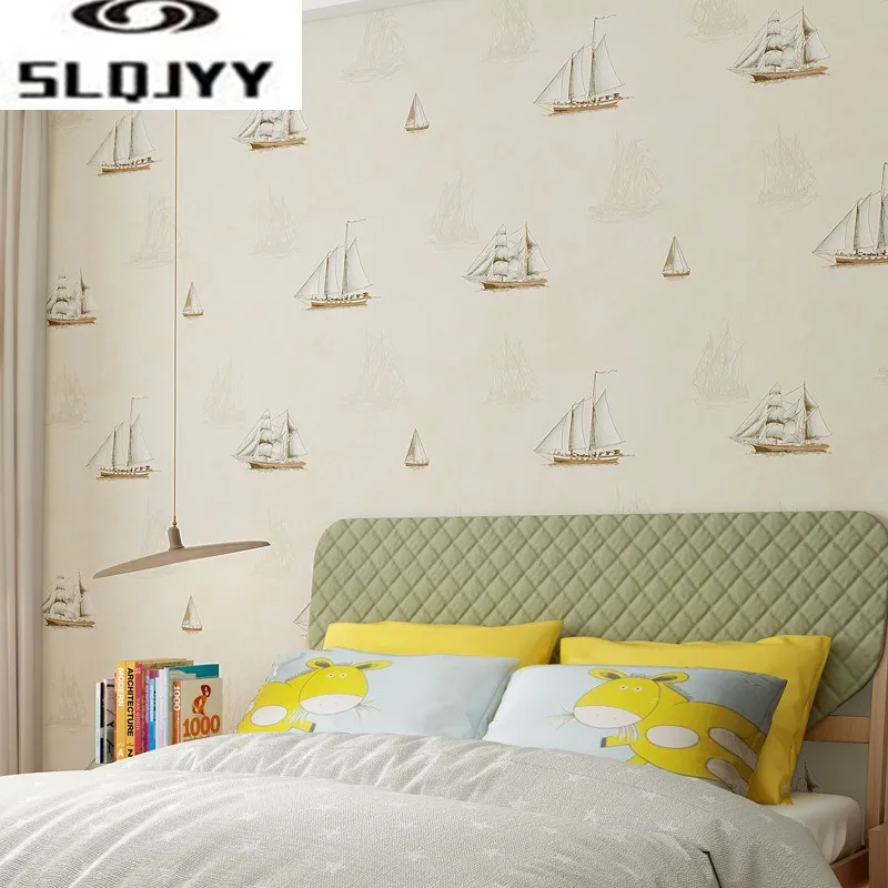 Обои в средиземноморском стиле с изображением бежевой лодки для детской комнаты