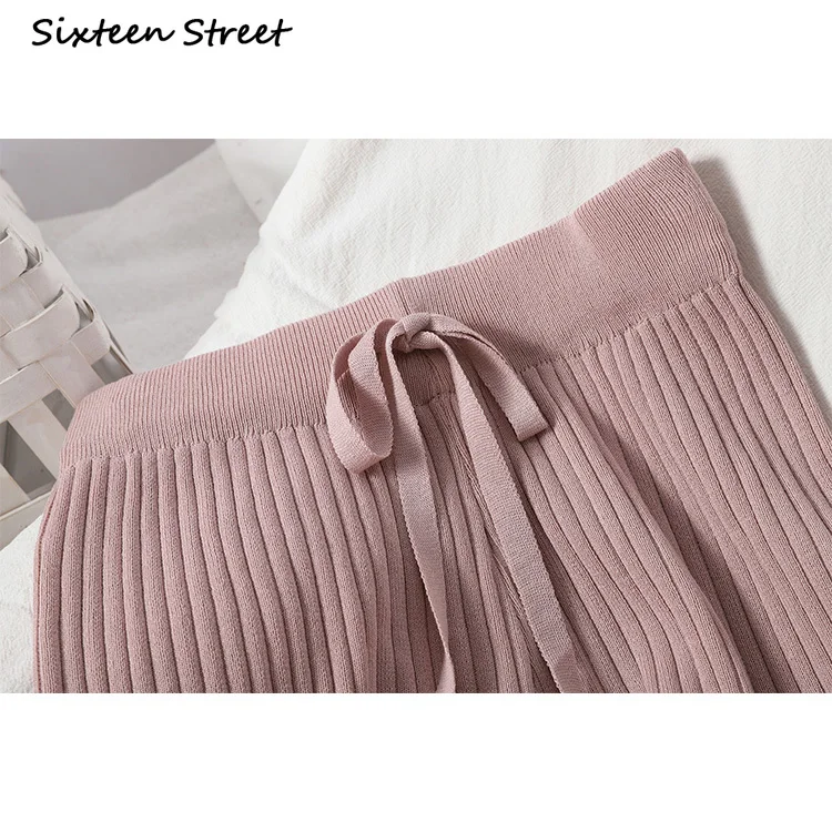 

Drawstring Streetwear Women Knitted Casual Pants Korean Style Wide Legged Pants Solid Straight Trousers Y2k Sweatpants Vintage