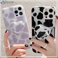 cute milk cow phone case for iphone 13 12 11 pro xs max xr x 7 8 plus se love heart support stand holder shockproof soft cover