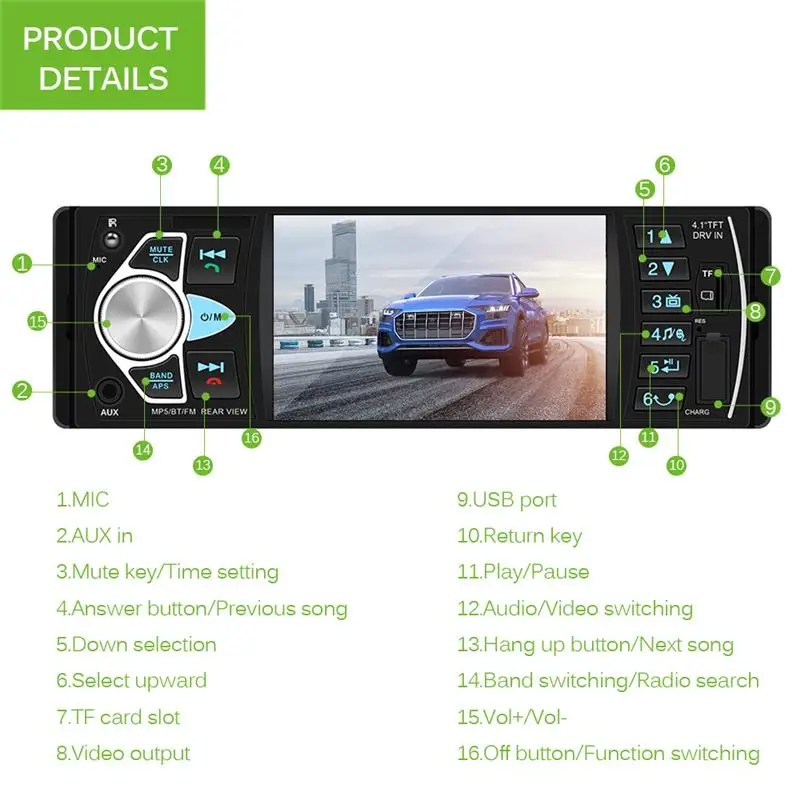 4 дюймовый TFT HD большой экран заднего вида Bluetooth Автомобильный плеер с поддержкой