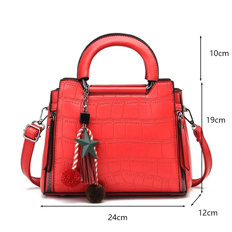 

Stone Pattern Handle Bag For Women PU Leather Tassel Shoulder Bag Large Capacity Crossbody Bag Brands Handbag Purse sac
