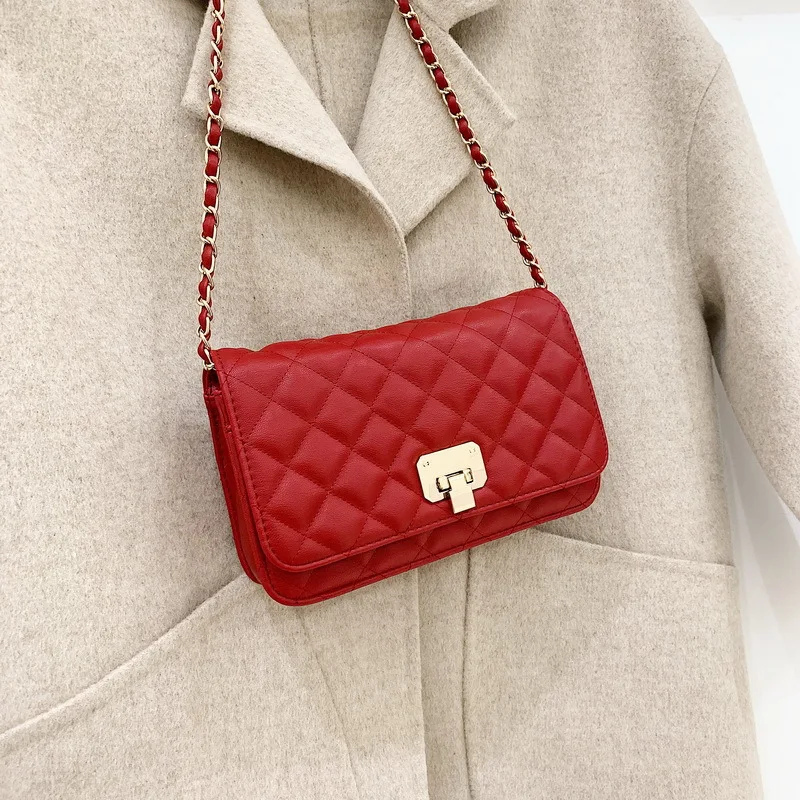 

Ladies Design Shoulder Bag 2021 Fashion Simple Luxury Solid Color Messenger Bag Female Bag Rhombus Handbag