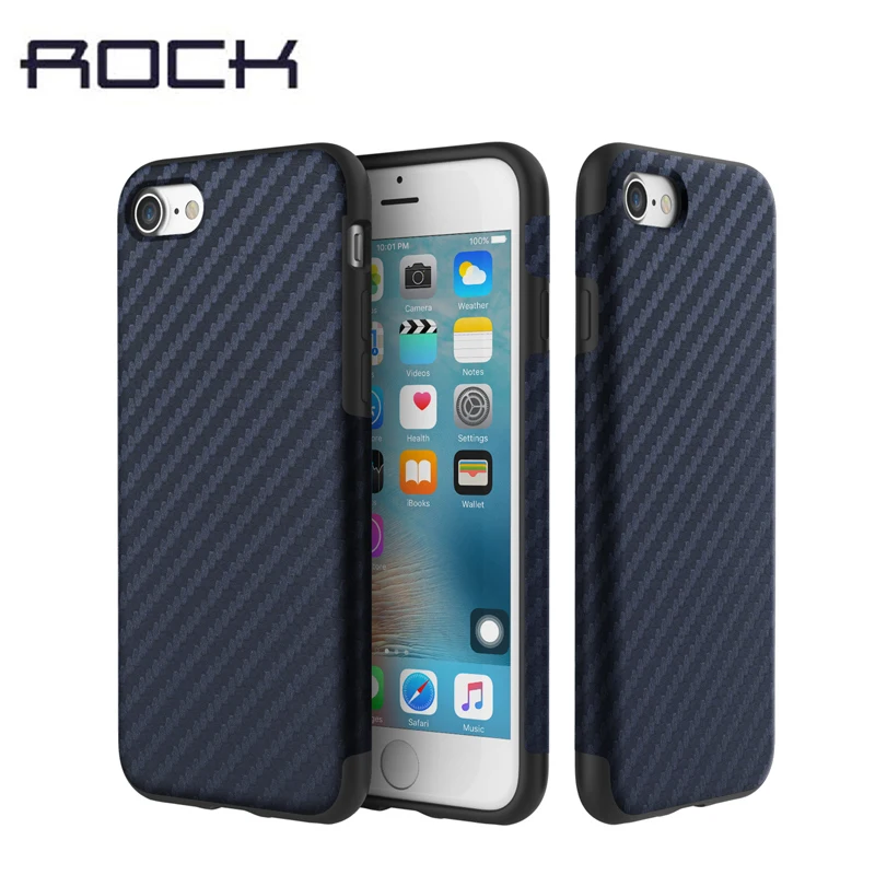 Текстурированный чехол ROCK из углеродного волокна для iPhone 7 Plus 8 Plus, задняя крышка для iPhone 8 7, адсорбционный противоударный чехол