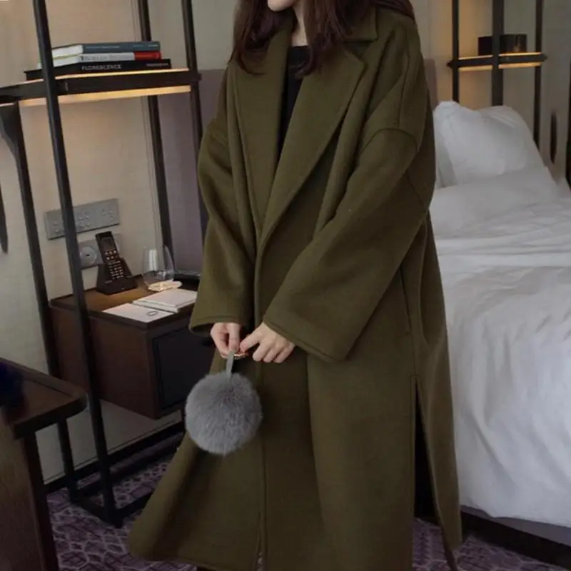 Модное однотонное Женское пальто с отложным воротником и длинным рукавом