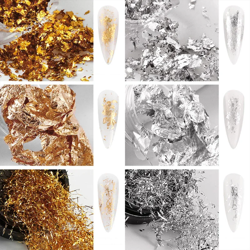 

1 Box Golden Foils Glitter For Nail Art Silver Pigment Nail Paillette Irregular Chrome Nail Decorations Aluminum Flakes