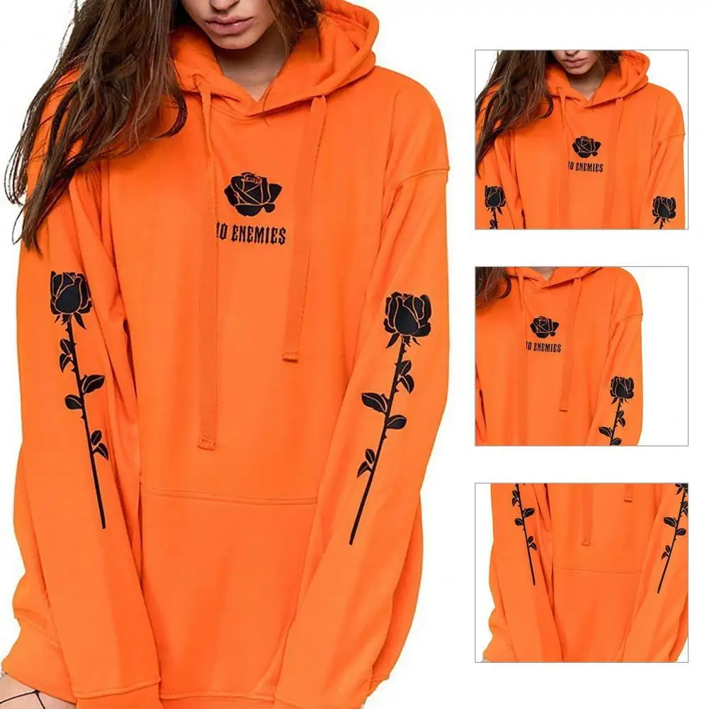 

Unique Loose Flower Print Women Sweatshirt Lady Hoodie Fleece Lining Breathable