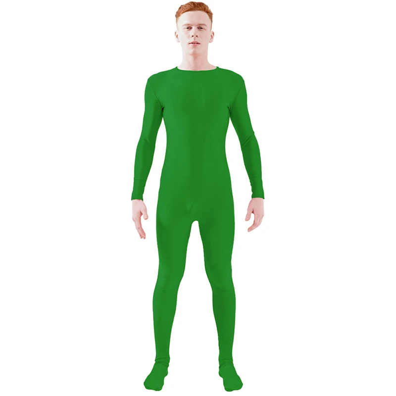 Green Ensnovo, блестящий комбинезон на молнии, Zentai, колготки для всего тела для мужчин, боди на заказ, костюм из цельного спандекса с длинным рукавом - Цвет: Green