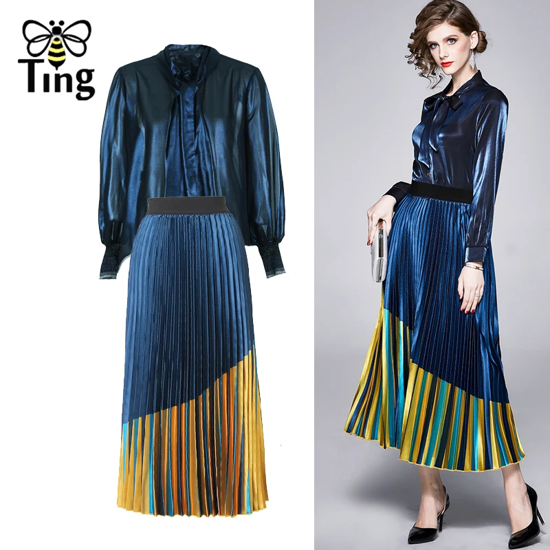 Женский винтажный комплект из юбки и мини-юбки с бантом на шее |