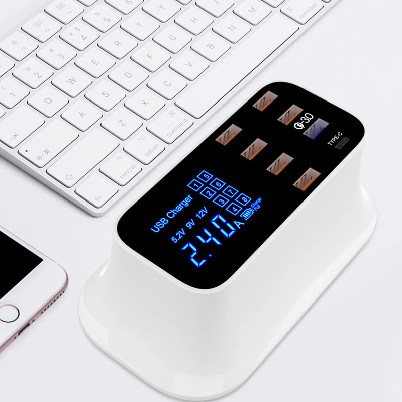 USB зарядная станция QC 3,0 usb type C быстрая зарядная станция со светодиодным дисплеем для IPhone samsung huawei мобильный телефон планшет