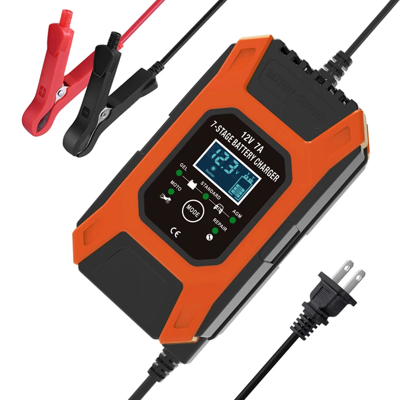 

FOXSUR 12V 7A импульсное Ремонтное умное автомобильное зарядное устройство для аккумулятора мотоцикла, 7-ступенчатое зарядное устройство, для свинцового геля STD AGM зарядное устройство