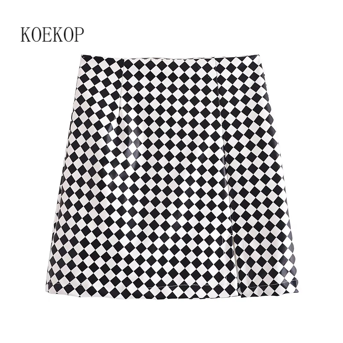 

Женская модная клетчатая мини-юбка Koekop из искусственной кожи, повседневные женские короткие юбки с высокой талией и молнией сзади