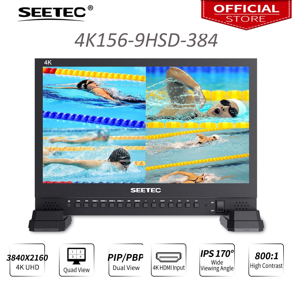 Широковещательный монитор Seetec 4K156-9HSD-384, 15,6 дюйма, IPS UHD, 3840x2160, 4K, с 3G-SDI, HDMIx4 Quad, Разделенный экран