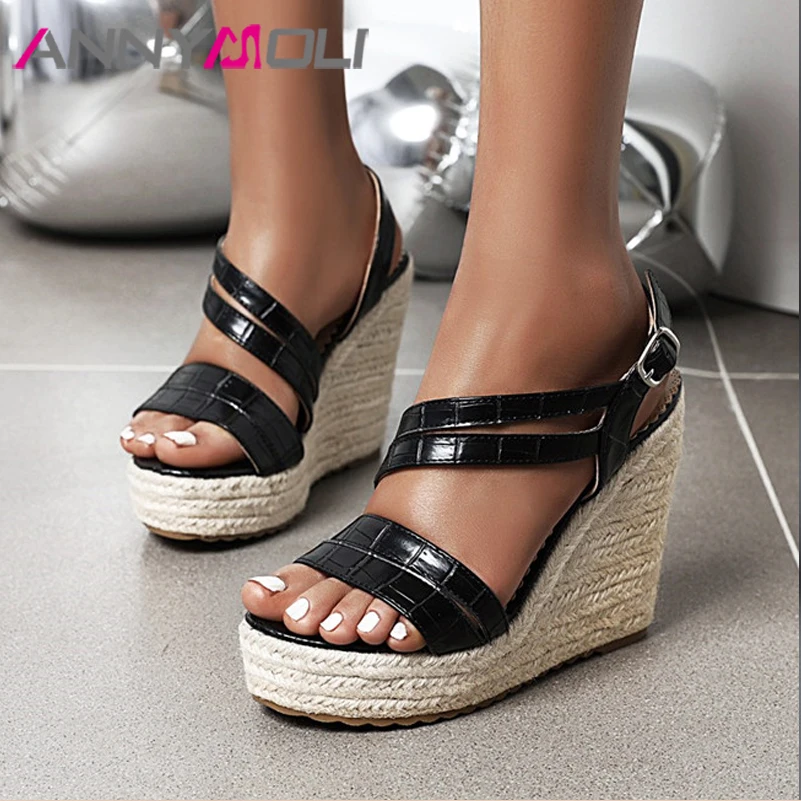 Meotina/Женская обувь на высоком каблуке Босоножки танкетке Женская с круглым