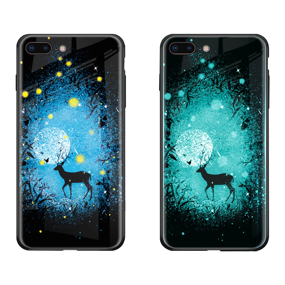 deer Светящийся чехол из закаленного стекла для iPhone 11 Pro Xs Max Xr 6 6s 7 8 Plus 5 5S, Роскошный чехол с буквой Метеор для iPhone 11, чехол - Цвет: deer