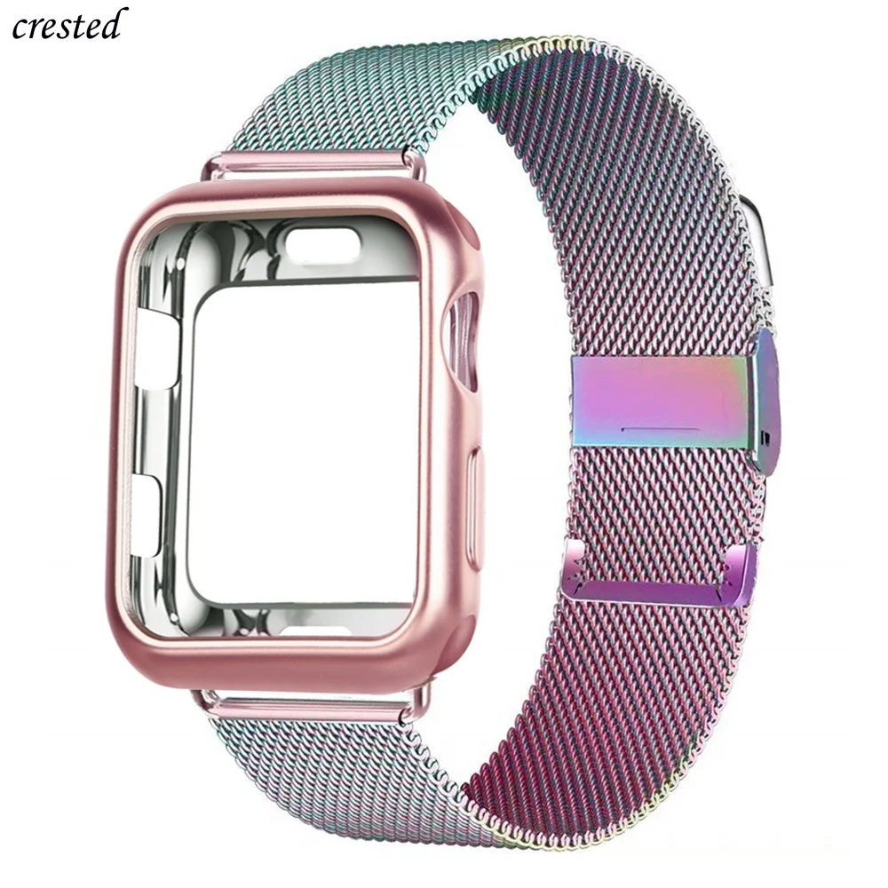 

Чехол и ремешок для Apple Watch band 44 мм 40 мм 38 мм 42 мм 44 мм, металлический браслет с магнитной петлей из нержавеющей стали для iWatch 3 4 5 se 6