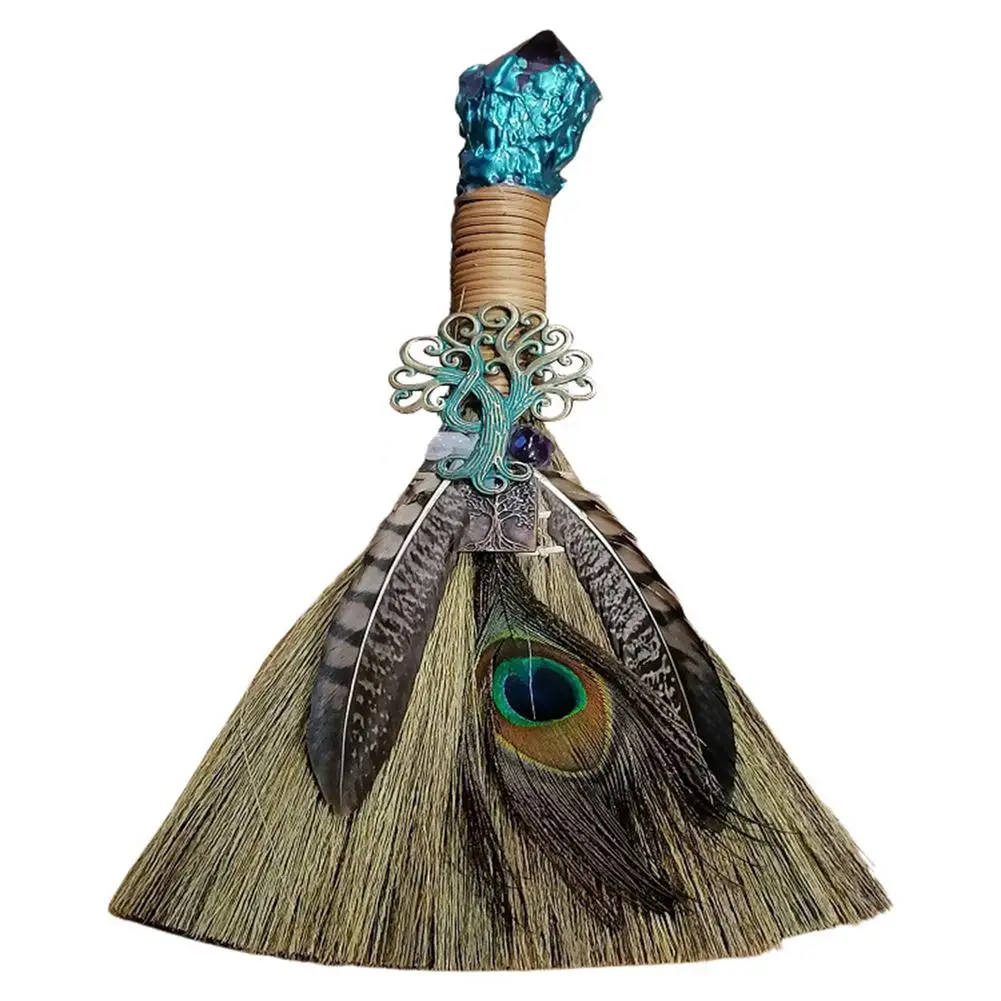 

Метла для алтаря ведьмы, ручная щетка для удаления пыли, аметист, микантус, погиб, натуральная щетка, товары для рукоделия, 15 х30 см