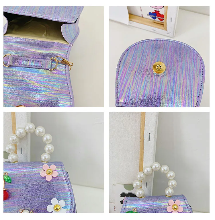 Cute Pearl Chain Children Mini Shoulder Messenger Bags Princess Accessories Wallet Pouch Little Girls' Small Coin Purse Handbags