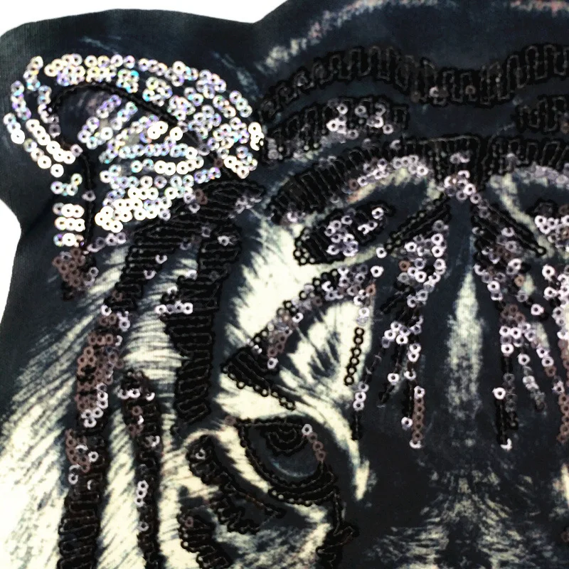 Новинка черные блестки голова тигра одежда с животными вышитые нашивки для