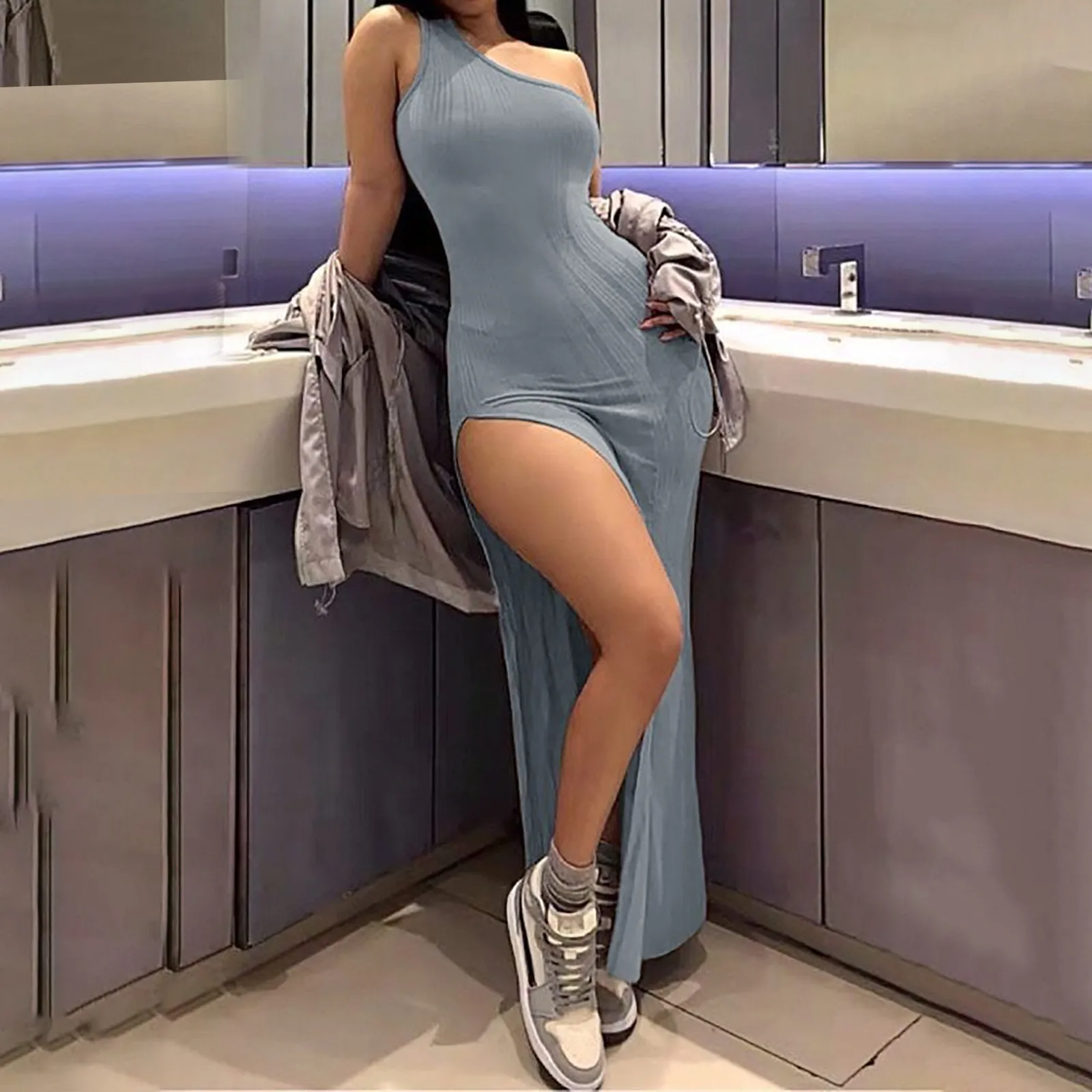 

Women'S Bodycon Dress Bandage Sexy Dress Woman Party Slits Summer Sexy Tube Top One Shoulder Party Club Midi Dress Sexy Dress